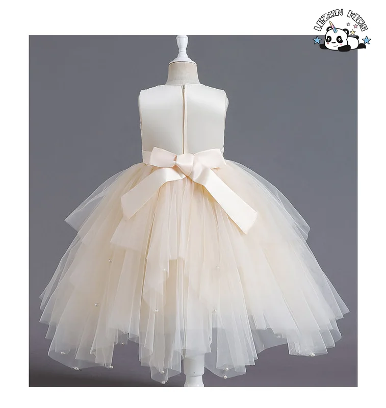 LEZONKIDS - Girls' Dress Sleeveless Skirt Irregular Short Dress Mesh Sequin Dress